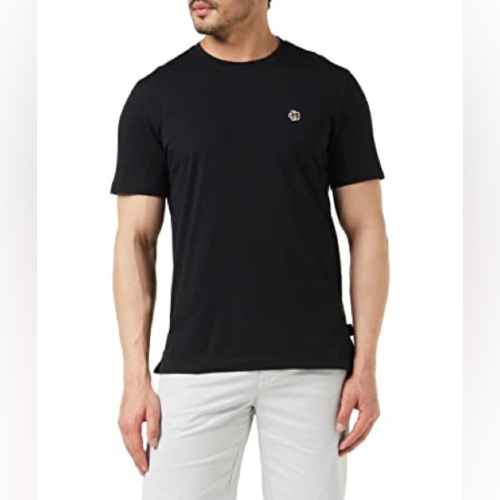 Ted Baker Mens T-Shirt Oxford Badge Crew Neck Cotton Short Sleeved Tee in Black